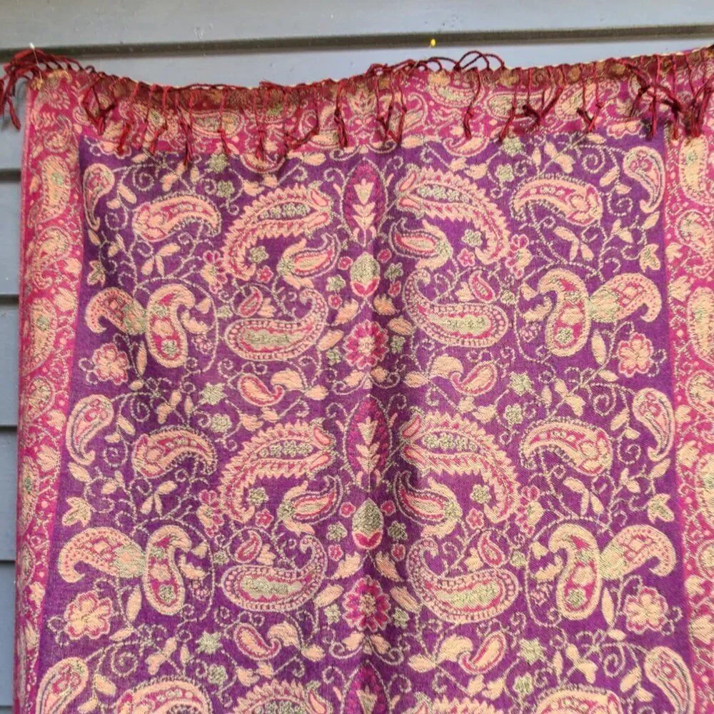 Gorgeous Paisley Red Gold Brown Pashmina Cashmere and Silk